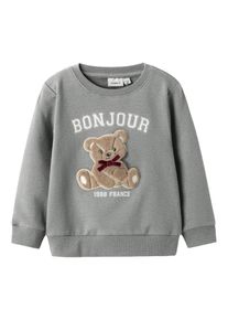 Sweatshirt name it "NMFREAR LS SWEAT BRU", M&auml;dchen, Gr. 92, grau melange, Sweatware, Obermaterial: 95% Baumwolle, 5% Elasthan, bedruckt, Rundhals, Sweatshirts Sweatshirt