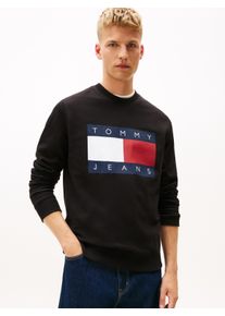 Sweatshirt Tommy Jeans "TJM BIG FLAG CREWNECK", Herren, Gr. L, schwarz, Sweatware, Obermaterial: 100% Baumwolle, Rundhals, B&uuml;ndchen, Sweatshirts Sweatshirt, regular fit