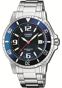 Quarzuhr, silber (silberfarben, blau), CASIO TIMELESS COLLECTION, Armbanduhren, Damen, Quarzuhr, Armbanduhr, Herrenuhr, Datum, bis 20 bar wasserdicht, Edelstahlarmband