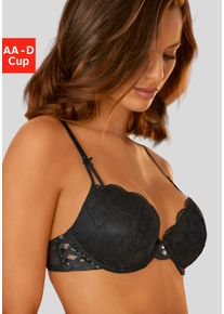 Push-up-BH Lascana "Nikoletta", Damen, Gr. 80, Cup D, schwarz, Spitze, Obermaterial: 60% Polyamid, 35% Polyester, 5% Elasthan, BHs Push-up-BH, mit aufregender Schn&uuml;rung an den Seiten, sexy Dessous, Reizw&auml;sche