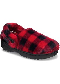 Hausschuh Crocs "Classic Buff Check Cozzy Slipper", Damen, Gr. 42, schwarz, rot, Croslite&trade;, Textil, kariert, Schuhe Hausschuh, Pantoffel, Mule mit kariertem Muster
