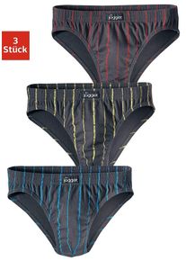Slip Le Jogger, Herren, Gr. 4, 3 Stk., bunt (rot, gelb, blau), Jersey, Obermaterial: 95% Baumwolle, 5% Elasthan, gestreift, k&ouml;rpernah, Unterhosen Slip, mit kontrastfarbenen Streifen