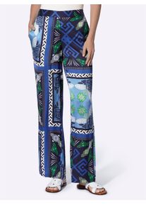 Schlupfhose Heine, Damen, Gr. 46, Normalgr&ouml;&szlig;en, grasgr&uuml;n, royalblau, bedruckt, 100% Viskose, bedruckt, gemustert, mehrfarbig, Hosen Schlupfhose