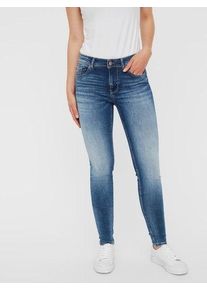 V&eacute;ro Moda Skinny-fit-Jeans VERO MODA "VMLUX MR SLIM", Damen, Gr. XL, L&auml;nge 34, blau (medium blau denim), Denim/Jeans, Obermaterial: 99% Baumwolle, 1% Elasthan, Basic, skinny fit, Jeans Skinny-fit-Jeans