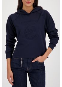 Kapuzensweatshirt monari, Damen, Gr. 34, marine, Sweatware, Obermaterial: 96% Polyester, 4% Elasthan, unifarben, regular fit normal, Rundhals, B&uuml;ndchen, Sweatshirts Kapuzensweatshirt, Regular Fit, gepr&auml;gtes Emblem