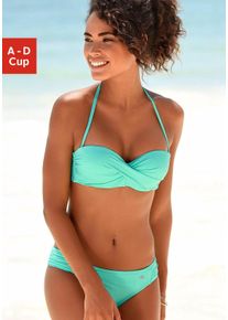 B&uuml;gel-Bandeau-Bikini s.Oliver, Damen, Gr. 40, Cup A, blau (t&uuml;rkis), Recycling-Polyamid, unifarben, Bikini-Sets B&uuml;gel-Bandeau-Bikini, mit Raffung
