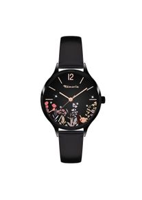 Quarzuhr Tamaris "Romantic Flowers", schwarz, Armbanduhren, Damen, Quarzuhr, Armbanduhr, Damenuhr, Lederarmband, analog, Zirkonia (synth.)