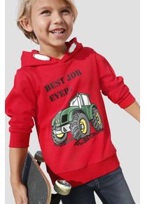 Kapuzensweatshirt Kidsworld "BEST JOB EVER", Jungen, Gr. 116/122, rot, angeraute Sweatware, Obermaterial: 100% Baumwolle. Kapuzenfutter: 100% Baumwolle, bedruckt, Basic, B&uuml;ndchen, Sweatshirts Kapuzensweatshirt, Kapuzensweatshirt mit Traktor-Print, Topseller