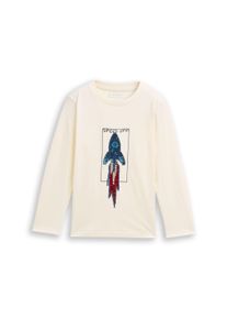 Langarmshirt Tom Tailor, Jungen, Gr. 128/134, wool wei&szlig;, Single Jersey, Obermaterial: 100% Baumwolle, bedruckt, regular fit normal, Rundhals, gerader Abschluss, Shirts Langarmshirt, mit Pailetten