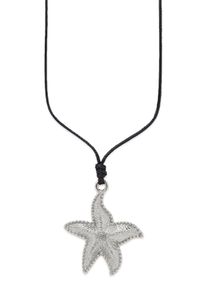 Kette mit Anh&auml;nger "Schmuck Geschenk Lederkette lang mit Anh&auml;nger Seestern", edelstahlfarben, schwarz, ANISTON JEWELRY & WATCHES, Halsketten, Damen, Edelstahl Lederimitat, L: 90 B: 0,7mm, Edelstahl, Lederimitat, Kette mit Anh&auml;nger, B:0,7mm