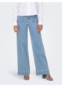 High-waist-Jeans Only "ONLMADELINE HW WD POCKET DNM GUA221 NOOS", Damen, Gr. S, L&auml;nge 32, light blau denim, Denim/Jeans, Obermaterial: 74% Baumwolle, 25% Polyester, 1% Elasthan, unifarben, lang, Jeans High-waist-Jeans