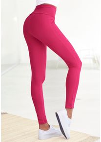 Leggings Lascana, Damen, Gr. 44/46, N-Gr, pink, Single Jersey, Obermaterial: 95% Baumwolle, 5% Elasthan, unifarben, Basic, Basic lang, Hosen Leggings, mit breitem B&uuml;ndchen