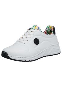 Sneaker Rieker, Damen, Gr. 36, wei&szlig; (wei&szlig;, schwarz), Lederimitat, unifarben mit Farbeinsatz, Schuhe Sneaker, mit MemoSoft-Innensohle, Freizeitschuh, Halbschuh, Schn&uuml;rschuh, Topseller