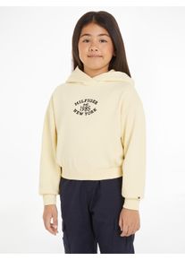 Kapuzensweatshirt Tommy Hilfiger "MONOTYPE FLOCK HOODIE", M&auml;dchen, Gr. 3 (98), gelb (lemon zest), Sweatware, Obermaterial: 70% Baumwolle, 30% Polyester, unifarben, B&uuml;ndchen, Sweatshirts Kapuzensweatshirt, Kinder bis 16 Jahre mit Logoschriftzug