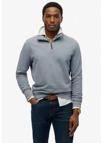 Sweatshirt Superdry "CLASSIC ESSENTIAL HENLEY", Herren, Gr. L, blau (washed denim), angeraute Sweatware, Obermaterial: 100% Baumwolle, unifarben, regular fit normal, hoch geschlossener Ausschnitt, Rippb&uuml;ndchen, Sweatshirts Sweatshirt