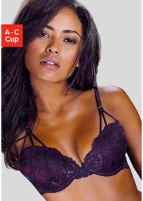 Push-up-BH Lascana, Damen, Gr. 75, Cup A, lila (pflaume, beere), Spitze, Obermaterial: 60% Polyamid, 35% Polyester, 5% Elasthan, BHs Push-up-BH, mit dekorativen Tr&auml;gern, sexy Dessous