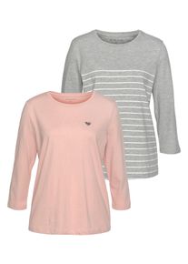 3/4-Arm-Shirt Tom Tailor, Damen, Gr. XS (32), rosa (puderrosa, hellgrau, geringelt), Jersey, Obermaterial: 100% Baumwolle, gerade h&uuml;ftlang, Rundhals, abgesteppte Kante, Shirts 3/4-Arm-Shirt, im Doppel - immer Ringel + uni