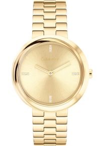 Quarzuhr Calvin Klein "Twisted Bezel", gold (goldfarben), Armbanduhren, Damen, Quarzuhr, Armbanduhr, Damenuhr, Edelstahlarmband, analog, Glassteine