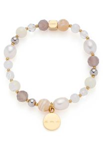 Armband Leonardo "Bicolor Hope", wei&szlig; (gelbgoldfarben, grau, braun, wei&szlig;, grau), Armb&auml;nder, Damen, 17cm, Edelstahl Perlen Polyurethan, Edelstahl, Perlen, Polyurethan, Armband, mit Achat - mit Glasperle, S&uuml;&szlig;wasserzuchtperle