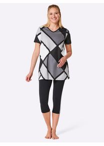 w&auml;schepur Capri-Pyjama W&Auml;SCHEPUR, Damen, Gr. 48/50, schwarz (schwarz, anthrazit, bedruckt), 50% Baumwolle, 50% Modal, Unterteil:48% Baumwolle, 4% Elasthan, 48% Modal, Homewear-Sets Capri-Pyjama