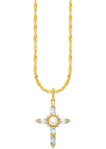 Kette mit Anh&auml;nger Thomas Sabo "Cross Romance" Gr. 45, gold (gelbgoldfarben, wei&szlig;), Halsketten, Damen, 45, Perlen Silber 925 (recycelt), B: 13mm, Perlen, Silber 925 (recycelt), Kette mit Anh&auml;nger, mit Zirkonia (synth.) - mit S&uuml;&szlig;wasserzuchtperle, B:13mm