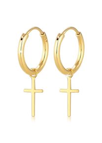 Paar Creolen Elli Premium "Ohrringe Creolen Kreuz Glaube Religion 375 Gelbgold" Gr. 28, gold, Ohrringe, Damen, ohne Stein, Gelbgold 375, Paar Creolen