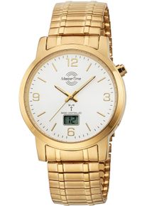 Funkuhr MASTER TIME "Basic", gold (goldfarben), Armbanduhren, Herren, Funkuhr, Armbanduhr, Quarzuhr, Herrenuhr, Datum, Flexband, Zugband