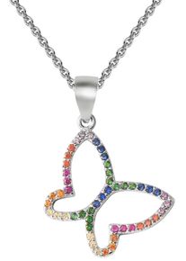 Kette mit Anh&auml;nger Firetti "Schmuck Geschenk Silber 925 Halsschmuck Halskette Regenbogen", bunt (silberfarben, gr&uuml;n, blau, hellgelb, rot, orange, violett), Halsketten, M&auml;dchen, Silber 925 (Sterlingsilber), L: 45 B: 1,1mm, Kette mit Anh&auml;nger, Made in Germany - mit Zirkonia (synth.), B:1,1mm