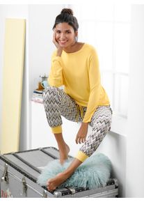 w&auml;schepur Schlafanzug W&Auml;SCHEPUR, Damen, Gr. 44/46, gelb (gelb, gemustert), 95% Viskose, 5% Elasthan, Homewear-Sets Schlafanzug