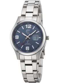 Funkuhr ETT "Gobi Lady", silber (silberfarben, dunkelblau), Armbanduhren, Damen, Funkuhr, Armbanduhr, Damenuhr, Solar, Datum, Edelstahlarmband