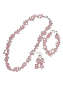 Schmuckset Firetti "Multipack Schmuck Geschenk Halskette Armkette Ohrhaken Edelstein", rosa (metallfarben, rosa, rosa), Schmuck_Sets, Damen, Metall, Schmuckset, mit Rosenquarz, Glasstein