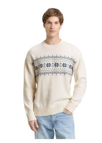 Strickpullover Tom Tailor Denim, Herren, Gr. XL, wool wei&szlig;, Strick, Obermaterial: 60% Baumwolle, 40% Polyacryl, bedruckt, normal normal, Rundhals, Flachstrickb&uuml;ndchen, Pullover Strickpullover, mit Norweger-Muster