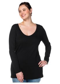 Langarmshirt sheego "Langarmshirt", Damen, Gr. 52/54, schwarz, 100% Baumwolle, unifarben, Rundhals, Shirts Langarmshirt