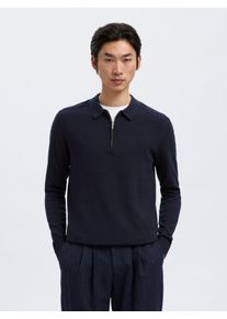 Polokragenpullover Selected "SLHBERG LS HALF ZIP POLO NOOS", Herren, Gr. XXL, blau (navy blazer detail:melange), Strick, Obermaterial: 100% Baumwolle, meliert, regular fit normal, Rundhals, Pullover Polokragenpullover