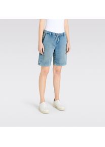 Shorts MAC "JOG&acute;N SHORT", Damen, Gr. 44, N-Gr, blau (stormy fancy blau), Web, Obermaterial: 74% Baumwolle, 24% Polyester, 2% Elasthan, unifarben, regular fit kniefrei, Hosen Shorts, Sommerhose im Four-Pocket Style