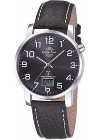 Funkuhr MASTER TIME "Basic", schwarz, Armbanduhren, Herren, Funkuhr, Armbanduhr, Quarzuhr, Herrenuhr, Datum, Lederarmband