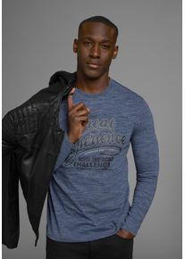 Langarmshirt Arizona "Arizona Langarmshirt in melierter Optik und modischen Print", Herren, Gr. L (52/54), blau (dunkelblau meliert), Single Jersey, Obermaterial: 80% Baumwolle, 20% Polyester, bedruckt, normal, Shirts Langarmshirt, normale Passform, aus Baumwolle und Polyester, Topseller