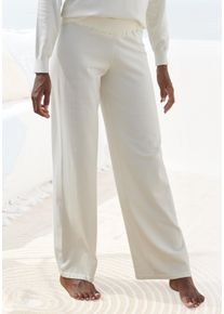 Strickhose Lascana, Damen, Gr. 44/46, N-Gr, beige (cream), Obermaterial: 50% Viskose, 28% Polyester, 22% Nylon, unifarben, Basic, bequem lang, Hosen Strickhose, mit weitem Bein, Loungewear