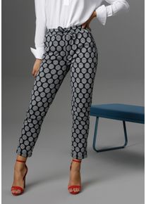 Schlupfhose Aniston SELECTED, Damen, Gr. 46, N-Gr, grau (dunkelblau, grau), Jersey, Obermaterial: 60% Polyester, 30% Viskose, 10% Elasthan, Jacquardmuster, gepunktet, gestreift, figurumspielend 7/8-L&auml;nge, Hosen Schlupfhose, mit gestreiften Punkten, Topseller