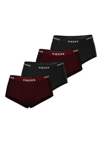 Hipster Pieces "PCLOGO LADY 4 PACK SOLID NOOS BC", Damen, Gr. M (38), 4 Stk., rot (winetasting pack:4 pack winetasting, winetasting, blk, blk), Jersey, Obermaterial: 95% Baumwolle, 5% Elasthan, unifarben, unifarben mit Farbeinsatz, figurbetont, Unterhosen Hipster, Baumwollmischung