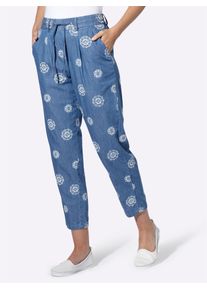 Bequeme Jeans Heine, Damen, Gr. 46, Normalgr&ouml;&szlig;en, blau, bleached, 100% Baumwolle, gebl&uuml;mt, gemustert, 7/8-L&auml;nge, Jeans Bequeme Jeans