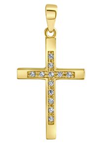 Kreuzanh&auml;nger Firetti "Schmuck Geschenk Gold 375 Halsschmuck Anh&auml;nger Halskette Kreuz", gold (gelbgoldfarben, kristallwei&szlig;, kristallwei&szlig;), Schmuckanh&auml;nger, Damen, Gelbgold 375, 0,75 g, Kreuzanh&auml;nger, mit Zirkonia (synth.)