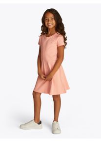 Skaterkleid Tommy Hilfiger "ESSENTIAL SKATER DRESS SS", M&auml;dchen, Gr. 3 (98), N-Gr, coral ice, Jersey, Obermaterial: 100% Baumwolle, unifarben, ausgestellt, Rundhals, abgesteppt, Kleider Skaterkleid, mit schwingendem Rock, mit Logostickerei