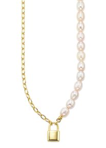 Kette mit Anh&auml;nger Firetti "Schmuck, Geschenk, Kette und Anh&auml;nger in Schloss-Optik", gelbgoldfarben, wei&szlig;, Halsketten, Damen, Perlen Silber 925 (Sterlingsilber), L: 45 B: 3mm, Perlen, Silber 925 (Sterlingsilber), Kette mit Anh&auml;nger, mit Perle (synth.), B:3mm