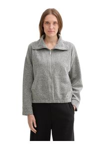 Sweatjacke Tom Tailor, Damen, Gr. XXL (44), grau (grau heringbone boucle), Web, Obermaterial: 60% Polyester, 40% Baumwolle, meliert, unifarben, bequem h&uuml;ftlang, Rundhals, B&uuml;ndchen, Sweatjacken Sweatjacke, mit gro&szlig;em Stehkragen