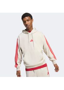 Kapuzensweatshirt adidas Sportswear "M 3S FT HD", Herren, Gr. L, wonder aluminium, pure ruby, Obermaterial: 55% Baumwolle, 36% Polyester, 9% Viskose, Sweatshirts Kapuzensweatshirt