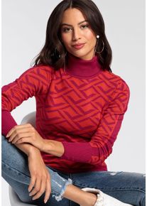 Rollkragenpullover Melrose, Damen, Gr. 40, rot (rot, pink), Strick, Obermaterial: 70% Viskose, 30% Polyamid, Jacquardmuster, tailliert h&uuml;ftlang, hoch geschlossener Ausschnitt, Rippb&uuml;ndchen, Pullover Rollkragenpullover, mit Jacquard-Muster