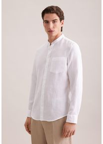 Leinenhemd Seidensticker "Schwarze Rose", Herren, Gr. S (38), normale &Auml;rmell&auml;ngen, wei&szlig;, 100% Leinen, unifarben, slim fit, 2-Knopf-Manschette, Hemden Leinenhemd, Slim 1/1 Stehkragen Uni