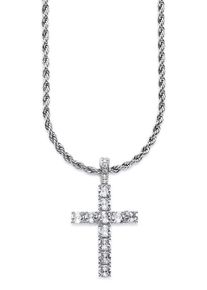 Kette mit Anh&auml;nger Bruno Banani "Schmuck Geschenk Kordelkette aus Edelstahl mit gro&szlig;em Kreuz", edelstahlfarben, kristallwei&szlig;, Halsketten, Damen, Edelstahl, L: 55 B: 2,7mm, Kette mit Anh&auml;nger, mit Zirkonia (synth.), B:2,7mm