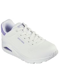 Sneaker Skechers "UNO - POP BACK", Damen, Gr. 38, bunt (wei&szlig;, violett), Lederimitat, Veloursleder, Schuhe Sneaker, Freizeitschuh, Halbschuh, Schn&uuml;rschuh komfortabler Skech-Air Funktion, Topseller